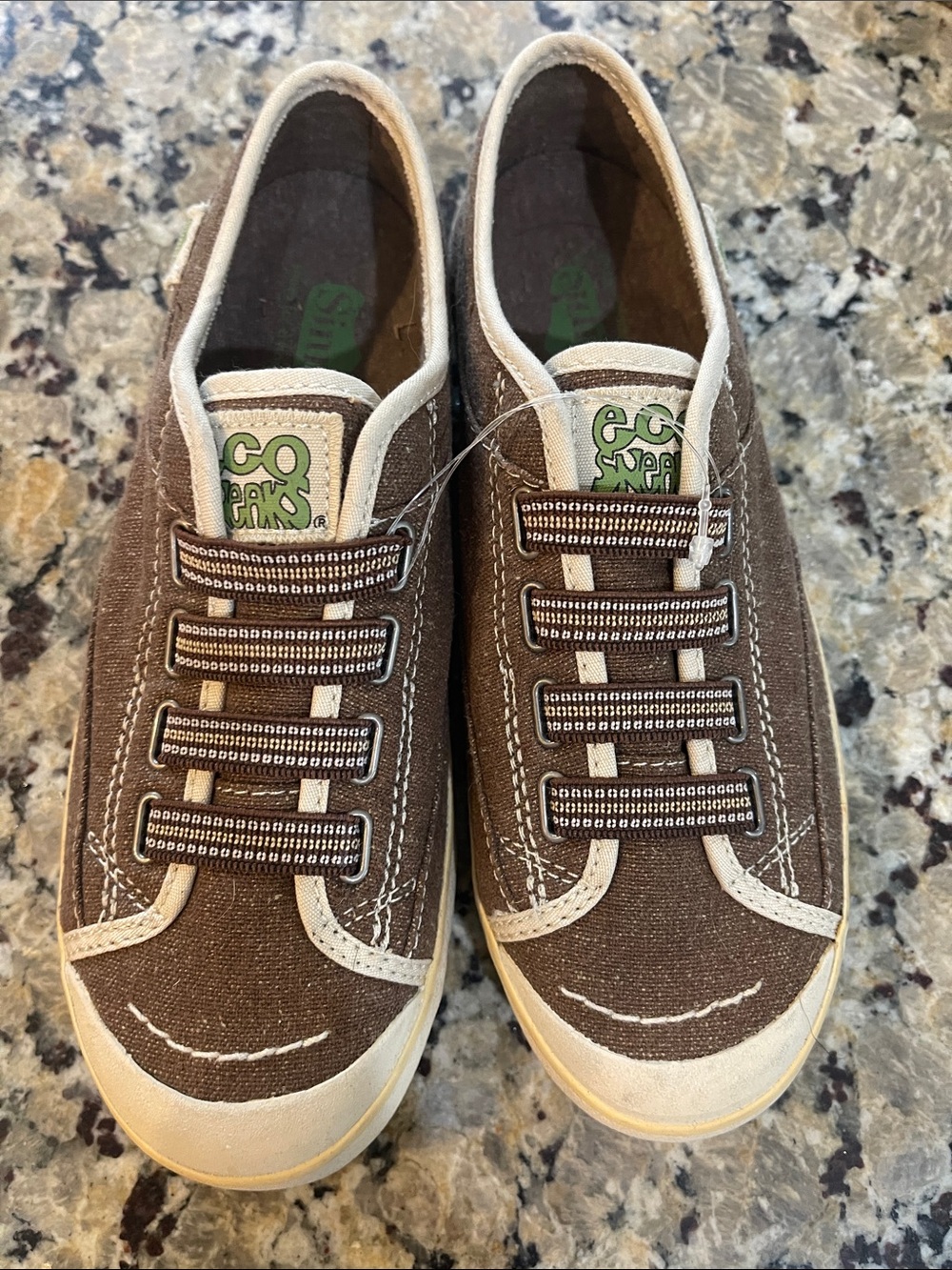 Women’s Brown Canvas Slip-On Sneakers with Elastic Laces